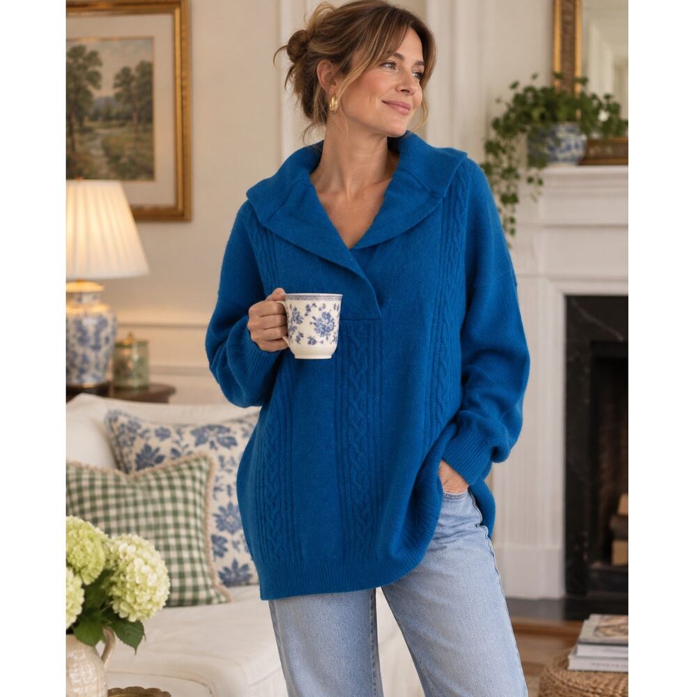 Vintage T Dalton Copiando Blue Oversized Sweater | Women's L | 1980s Angora Knit